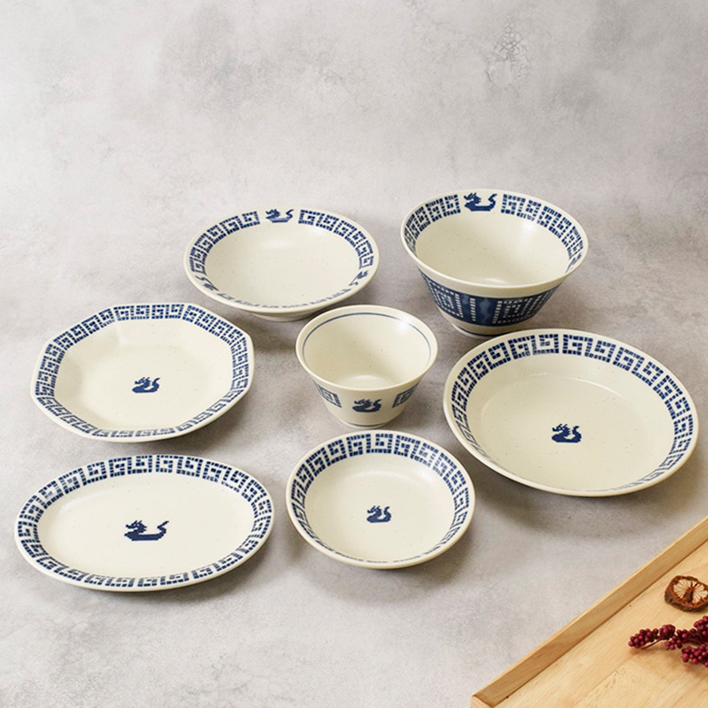 中華 雷紋龍 シリーズ ラーメンどんぶり 16.8cm ＆ お茶碗 11.5cm 各1点 合計7点