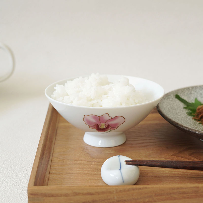 在庫限り レトロ茶碗 12cm 金彩胡蝶蘭 ピンク アウトレット