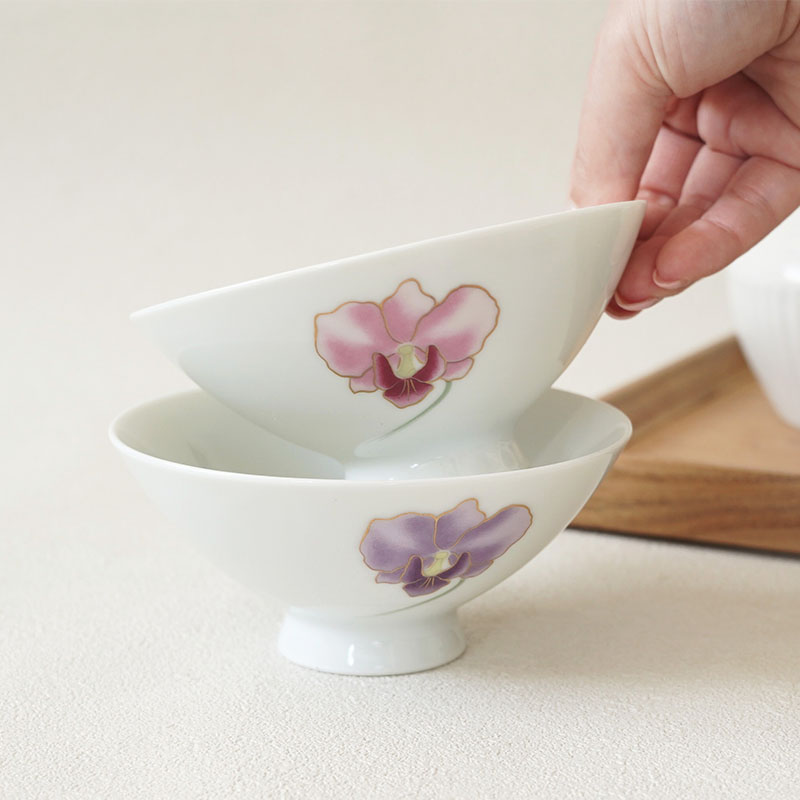 在庫限り レトロ茶碗 12cm 金彩胡蝶蘭 ピンク アウトレット