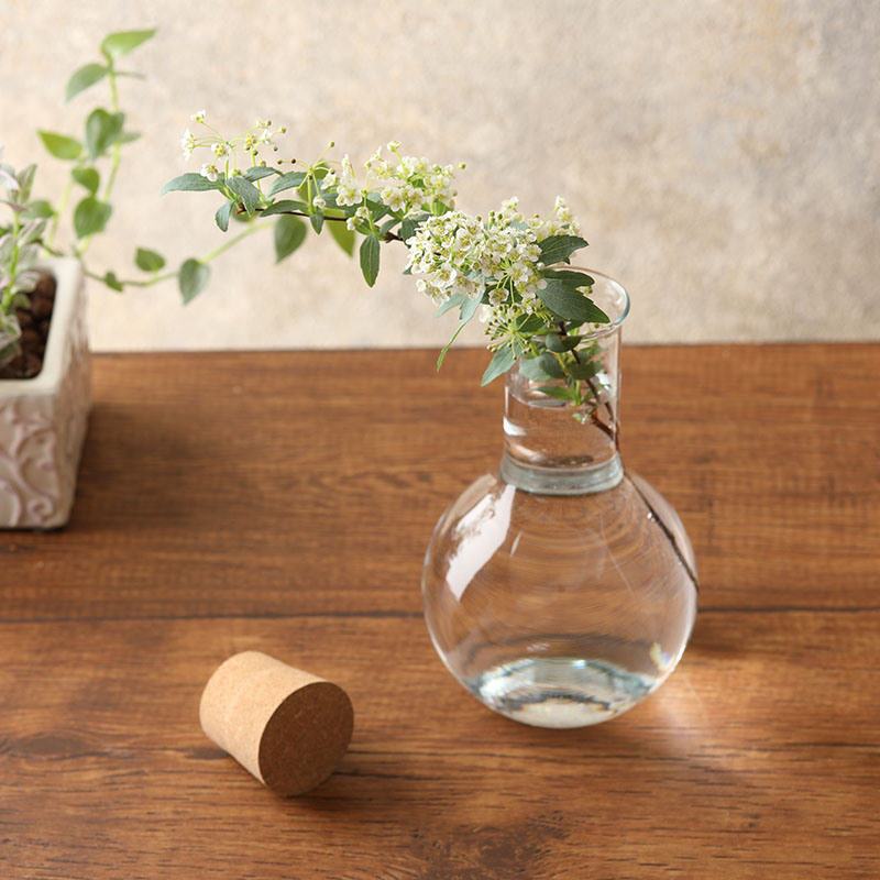 ガラス製 フラスコ型 花瓶 透明 花瓶 割れないガラス PVベース B （ 花びん 花器 丸 フラスコ 型