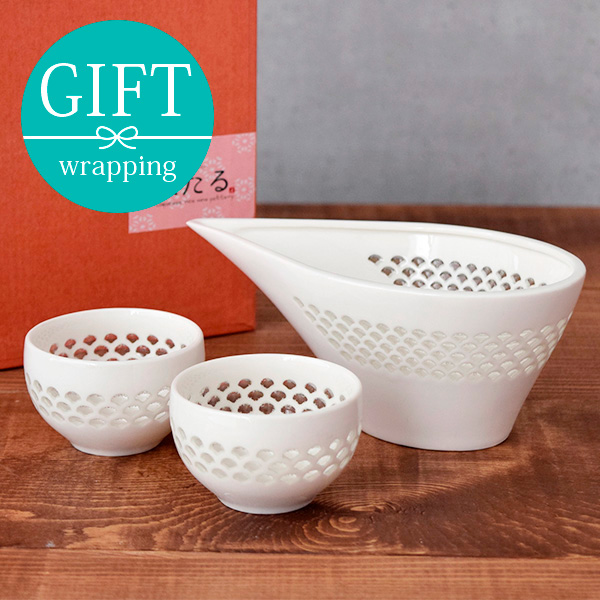 酒器セット 蛍手 片口1点 ぐい呑2点 化粧箱入り