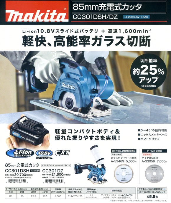 マキタ【makita】充電式カッタ 85mm（本体のみ） CC301DZ