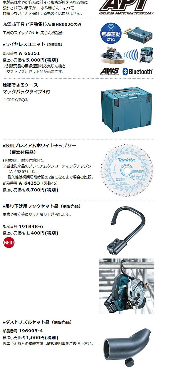 マキタ HS002GRDX 165mm充電式マルノコ無線連動対応 40V青(電池2個