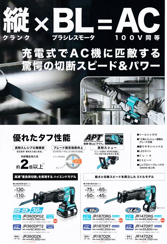マキタ（makita） 充電式レシプロソー JR360DPG2 電池2個・充電器