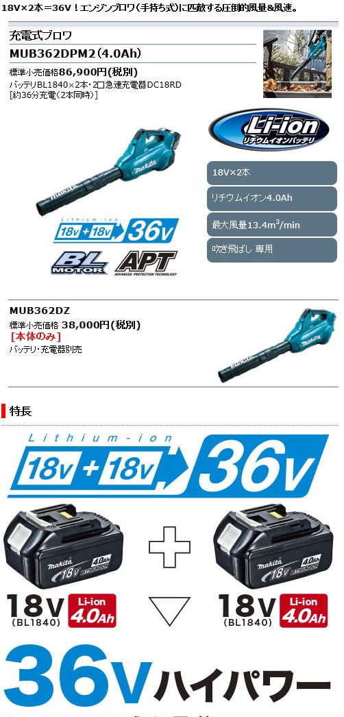Makita MUB362D ブロワー 36V 本体のみ MUB362D | 株式会社マキタ