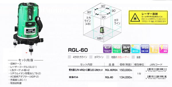 ムラテックＫＤＳ RGL-60 グリーンレーザー墨出器 本体のみ : rgl-60