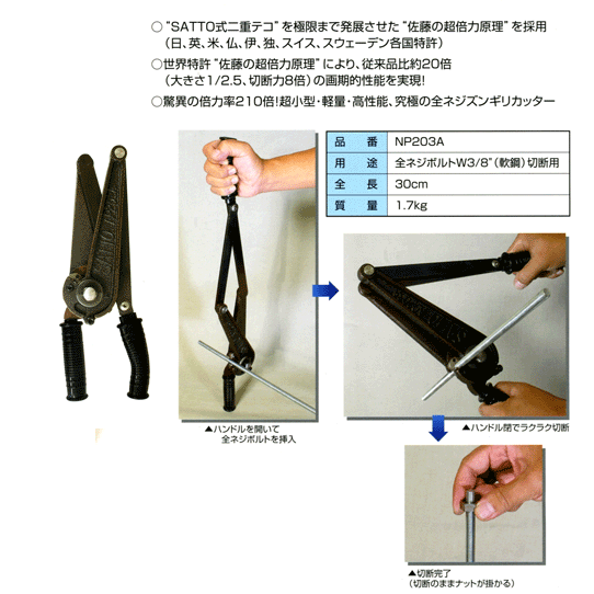 サット（SATTO） 倍力工具シリーズ NP203A超倍力全ネジカッター（W3/8