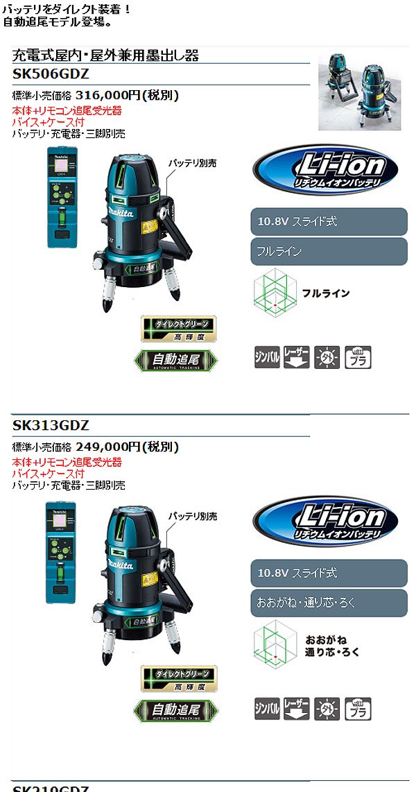 マキタ（makita） SK506GDZ 充電式屋内・屋外兼用墨出し器 自動追尾 