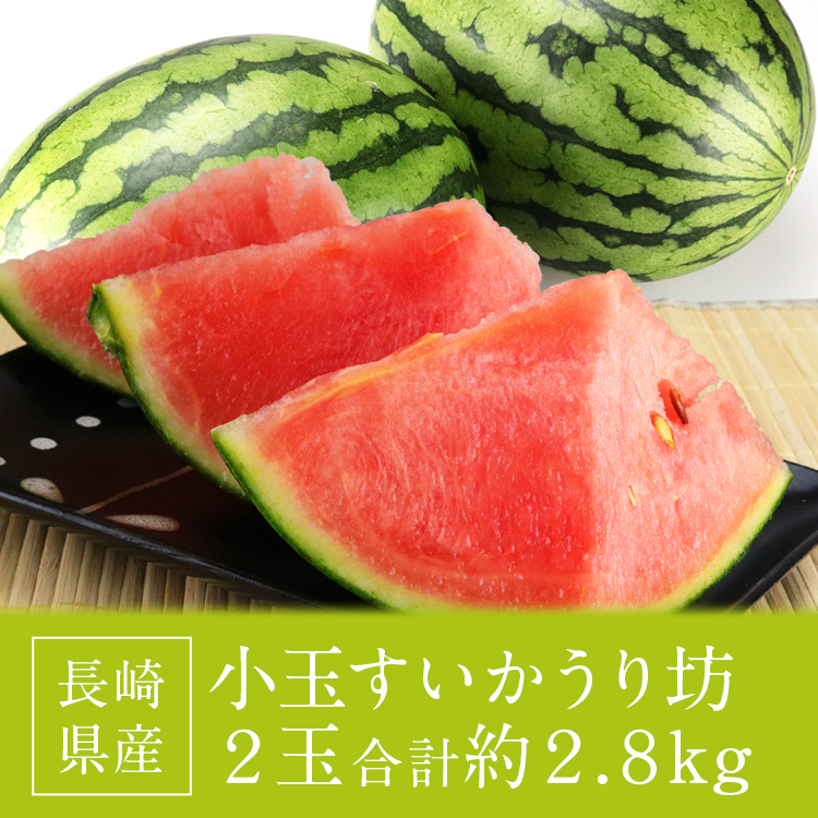 すいか 小玉スイカ うり坊 秀品 2玉 2.8kg (1.4kg×2) 西瓜 長崎