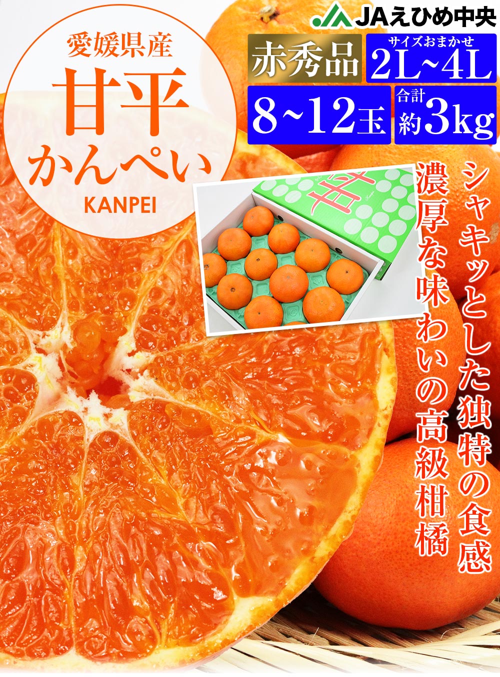 甘平みかん 3kg 愛媛県産 贈答用 化粧箱 赤秀 JAえひめ中央 かんぺい L