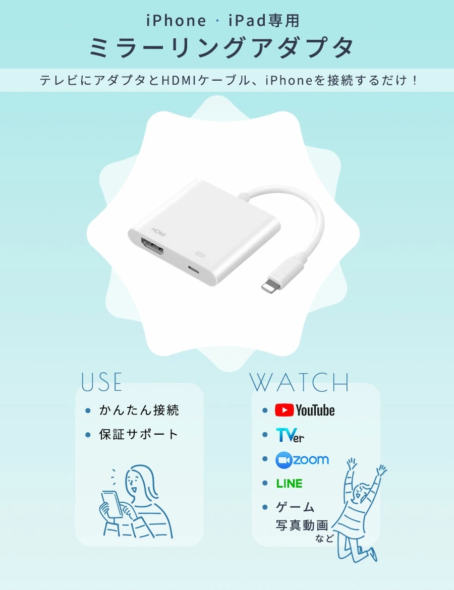 iPhone HDMI 変換 アダプタ lightning テレビ 接続 ケーブル