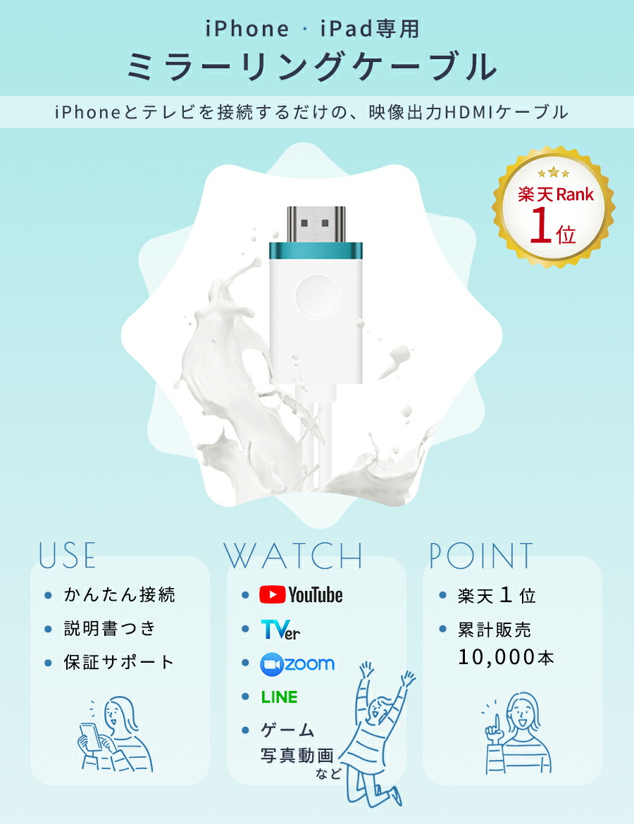 累計販売本数10,000本超え！】iPhone テレビ 接続 ケーブル iPhone to