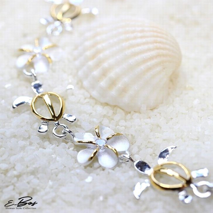 ハワイアンジュエリー ブレスレット ホヌ プルメリア 2tone K14