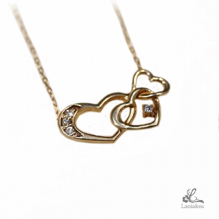 ハワイアンジュエリー トリプル ハート ダイヤモンド ネックレス K18