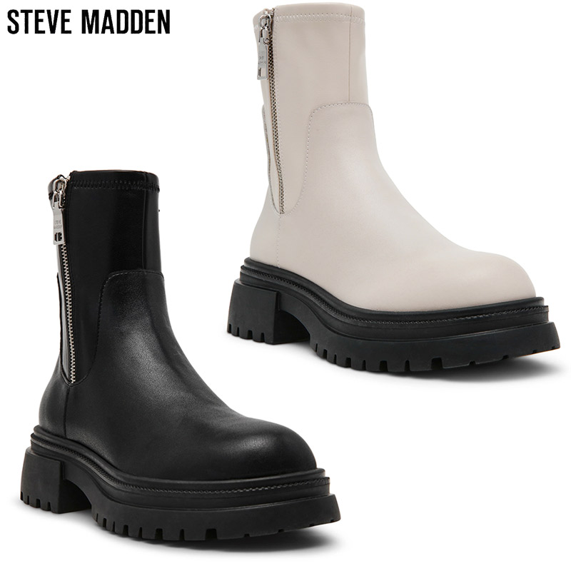 ヒール5.5cm スティーブマデン レディース 厚底サイドジップブーツ 靴 シューズ おしゃれ スタイリッシュ スタイルアップ ボリュームソール ホワイト 白 ブラック 黒 送料無料 STEVE MADDEN ROADMAP-VA ヒール5.5cm スティーブマデン レディース 厚底サイドジップブーツ 靴