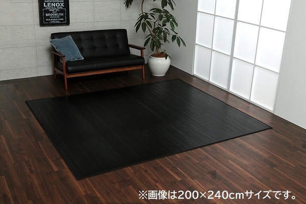 竹ラグ/ラグマット 〔無地 糸なしタイプ ダークブラウン 約250×250cm 