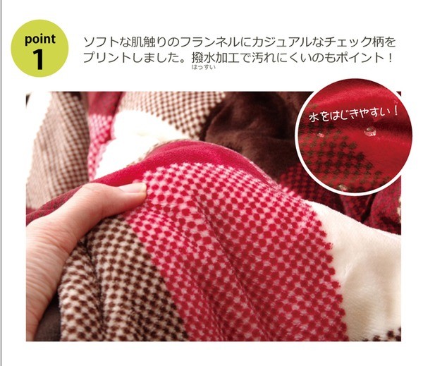 ◯省スペースこたつ薄掛け布団単品赤チェック柄 ローズ　180×180cm こたつ布団 〔薄掛け 単品 ローズ 約180×180cm〕 洗える 撥水加工 汚れ