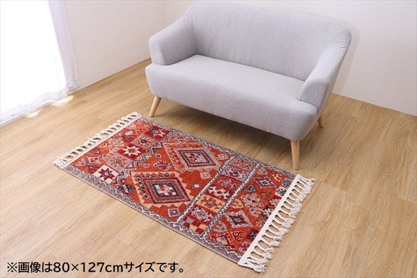 50×91 ラコッタオレンジ×トルコブルー　トルコヴィンテージラグ　ミニサイズ 50×91 ラコッタオレンジ×トルコブルー トルコヴィンテージラグ