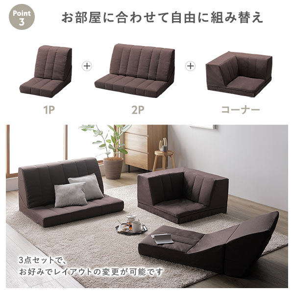 コーナー ソファセット 3点セット ライトグレー ハイバック