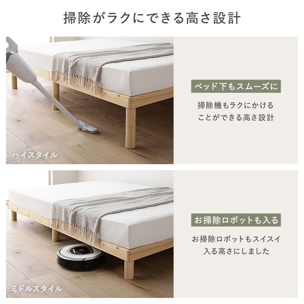 天然木 すのこ ベッド セミダブル ベッドフレームのみ ホワイト ヘッド