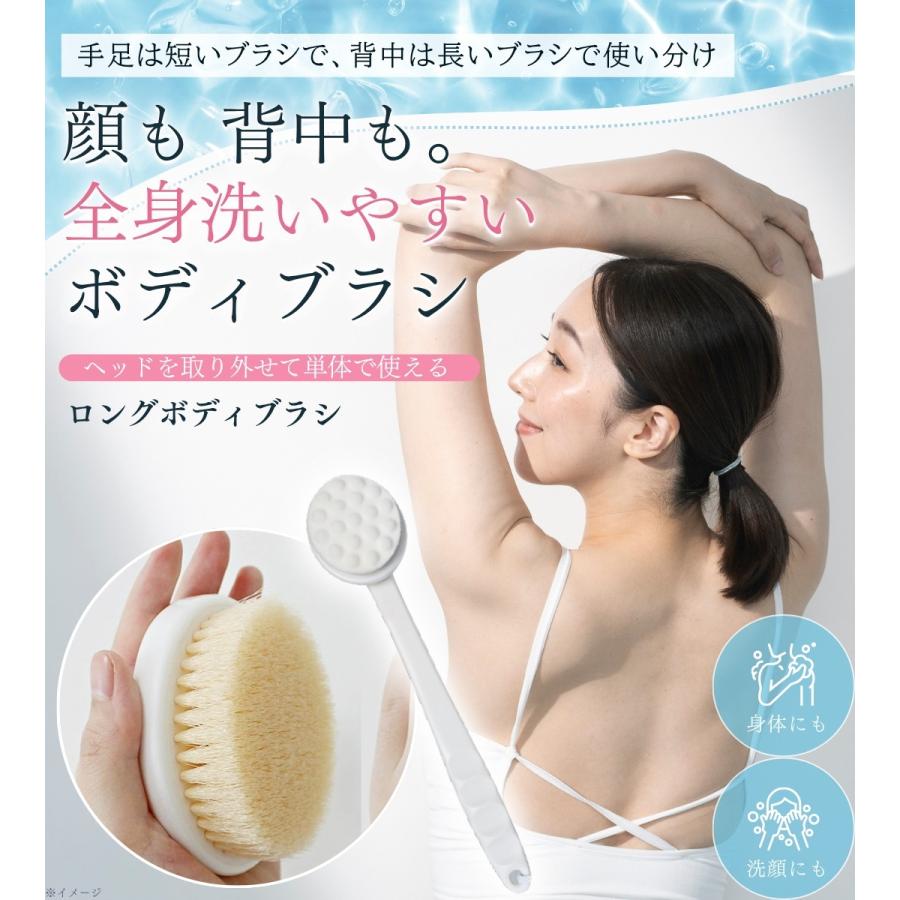 ボディブラシ 背中 ヘッドが交換できる 2種類のブラシ付 柔らかい 密度