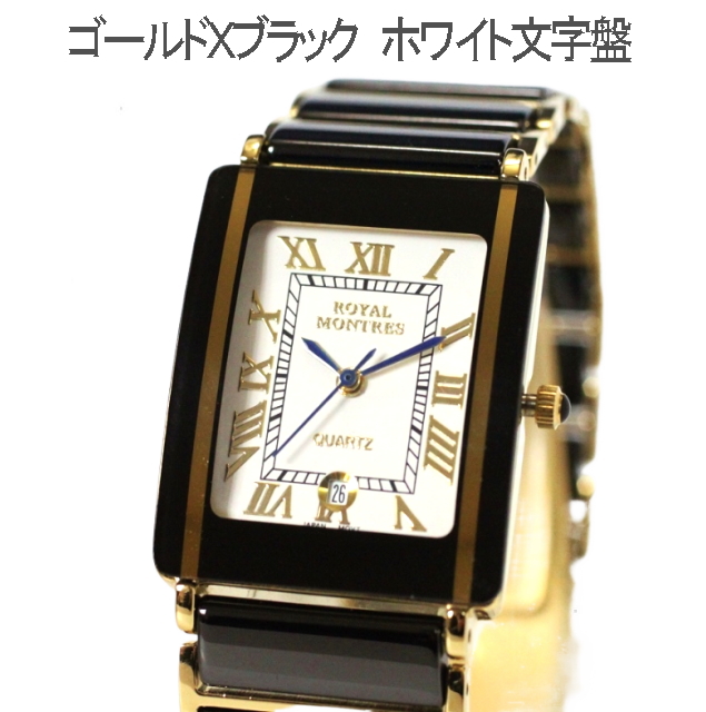 腕時計 メンズ腕時計 ロイヤルモントレス セラミックベルト rm200m-gbkbk ゴールドライン ブラック×ブラック 正規品 デザインウォッチ ゴージャス｜shop-k-yu｜02
