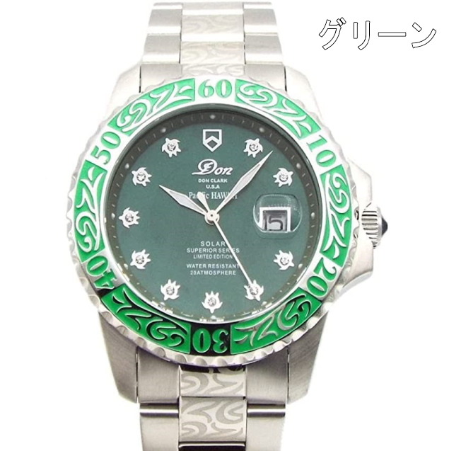 腕時計 メンズ ソーラウォッチ グリーン文字盤 20気圧防水 ダンクラーク DM-2065 ビッグフェイス ハワイアン 重厚感 存在感 日本製ムーブメント アウトドア｜shop-k-yu｜02