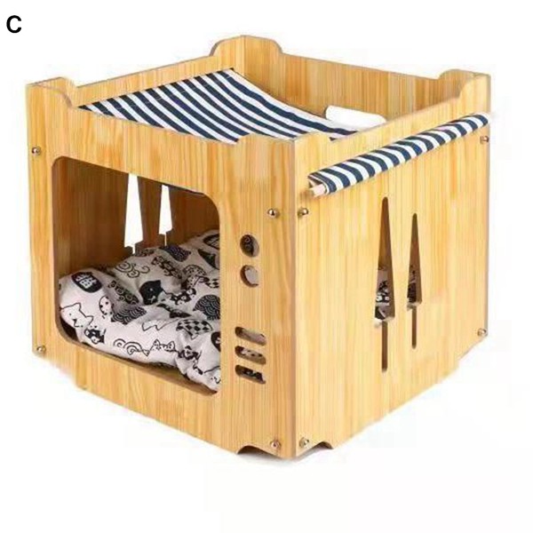箱型 木製品 ペットベッド クッション付き ペットベッド 通年適用 テレビのデザイン 室内用 お手入れ簡単 耐久性 2層 猫用ハウス 頑丈｜shop-kaeru｜04
