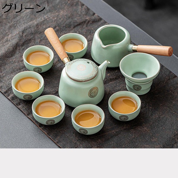茶器セット 9点セット 湯呑みセット 茶具セット セラミック 茶の入れ ハンドル付き カンフーティーセット 超軽量 日式 シンプル 緑茶｜shop-kaeru｜02