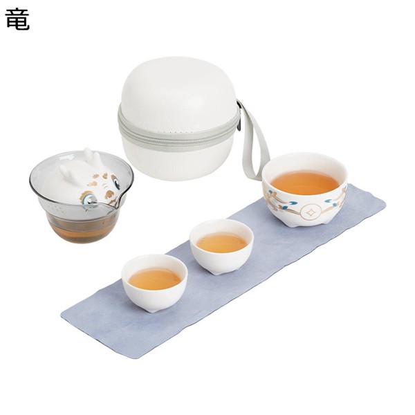 茶器セット 竜柄 猫柄 陶器 3個セット 急須 湯呑みセット 可愛い トラベル コンパクト ポータブル 手描き ティーポット ティーカップ｜shop-kaeru｜03