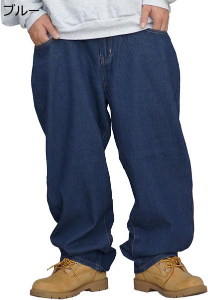 デニムパンツ メンズ 大きいサイズ ズボン ジーンズ デニムパンツ 44インチまで対応 バギーパンツ ワイドパンツ ゆったり ブルー 黒｜shop-kaeru｜03