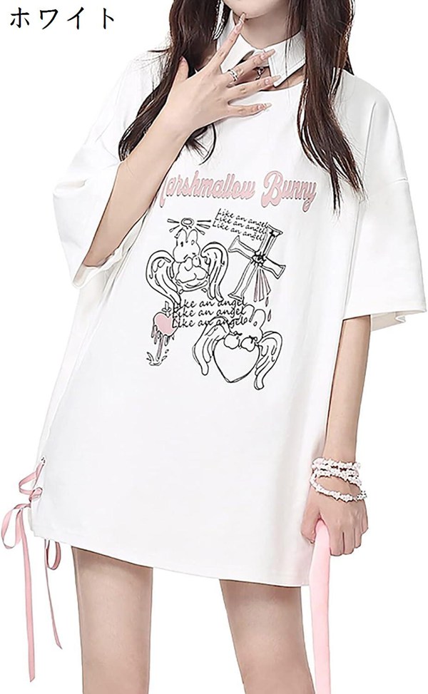 Tシャツ レディース リボン付き 病みかわいい 半袖Tシャツ 原宿系 地雷系 量産型 サブカル系 ゆったり 韓国系 ファッション おしゃれ