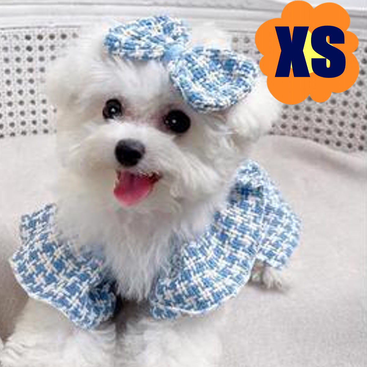 犬 犬服 猫 猫服 XS/S/M ブルー 水色＋白 ワンピース ペット かわいい