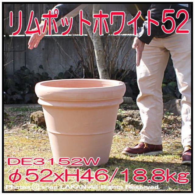 素焼き陶器鉢　リムポットホワイト52　輸入植木鉢　トスカーナ　デローマ社　大型テラコッタ鉢　