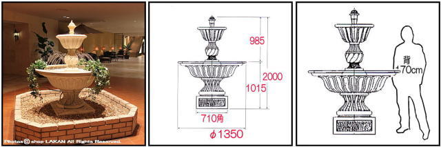 石造　FF1020　噴水　フォンディ　２段ガーデン噴水　輸入オーナメント　イタリア石像　