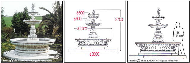 石造　オブジェ　噴水　アラッシオ　3段ガーデン噴水　輸入オーナメント　イタリア石像　