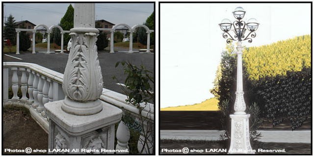 洋風　日本石産　彫像　4灯庭園外灯　ガーデンオブジェ　照明　イタリア製　オーナメント　石造　