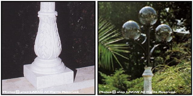 洋風　彫像　２灯庭園外灯　ガーデンオブジェ　照明　イタリア製　オーナメント　石造　