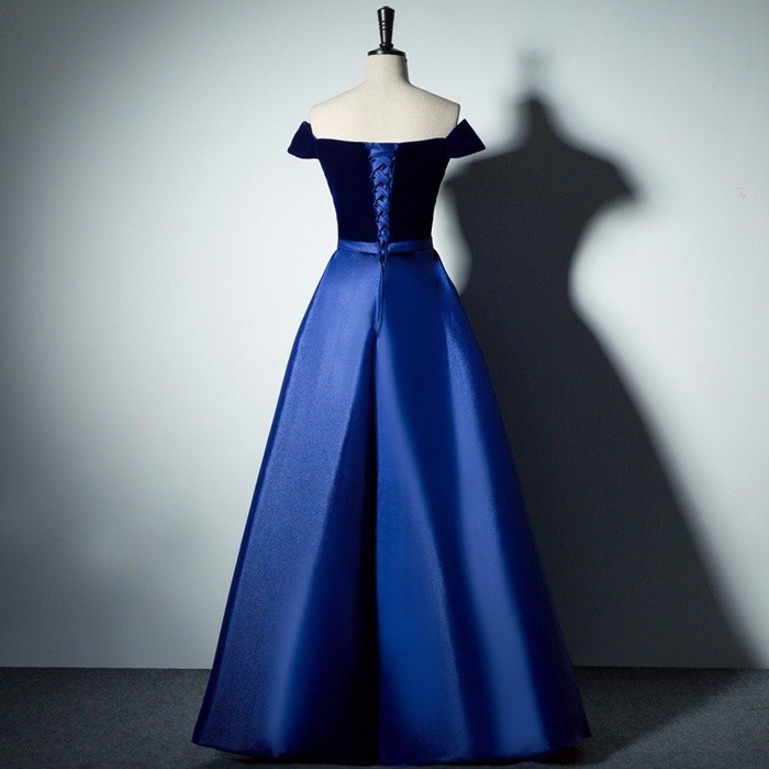 【関税込】DVF ★オンもオフも活躍★シェスカドレス 青 パーティードレス ウェディングドレス ロング丈 オフショルダー