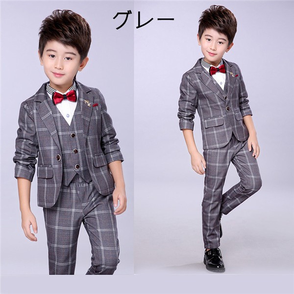 100cm~160cm卒業式 入学式 子供フォーマル チェック柄 スーツ 男の子