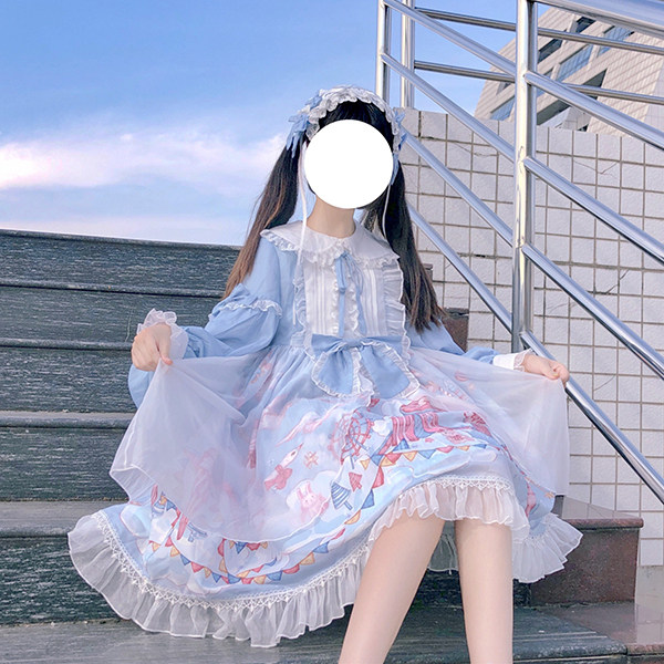 ワンピース ロリータ レディース 春夏 コスプレ ロリータ風ワンピ フレアワンピース 女子中高生 Lolita 蝶結び ミディアム コスチューム お嬢様 丸襟 長袖 0975 ショップモモ 通販 Yahoo ショッピング