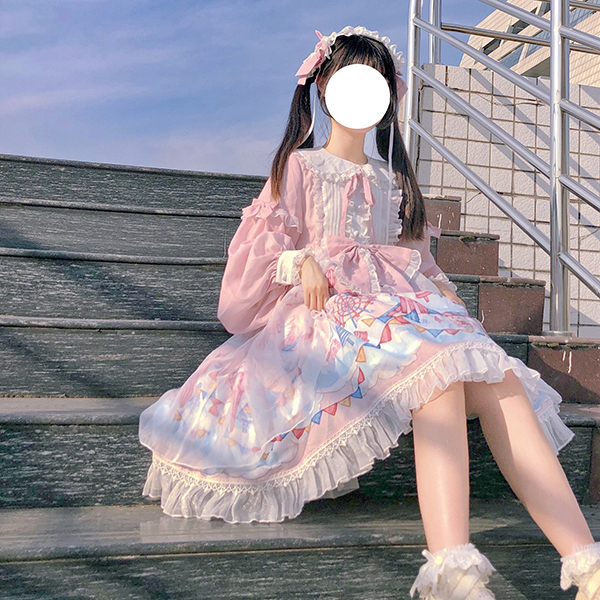 ワンピース ロリータ レディース 春夏 コスプレ ロリータ風ワンピ フレアワンピース 女子中高生 Lolita 蝶結び ミディアム コスチューム お嬢様 丸襟 長袖 0975 ショップモモ 通販 Yahoo ショッピング