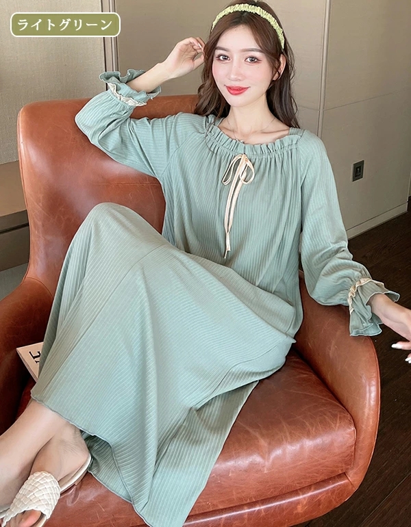 ルームウェア レディース パジャマ ワンピース 寝間着 部屋着 長袖 蝶結び ナイトガウン ロング パジャマワンピース ワンピース かわいい ゆったり 大きいサイズ Cl0252 ショップモモ 通販 Yahoo ショッピング