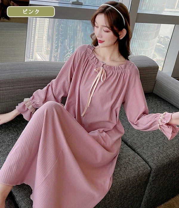 ルームウェア レディース パジャマ ワンピース 寝間着 部屋着 長袖 蝶結び ナイトガウン ロング パジャマワンピース ワンピース かわいい ゆったり 大きいサイズ Cl0252 ショップモモ 通販 Yahoo ショッピング