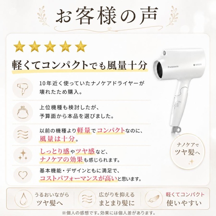 ナノケア パナソニック ドライヤー Panasonic EH-NA2K-W ヘアー