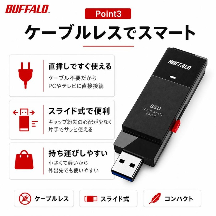 BUFFALO（バッファロー） スティックSSD ポータブルSSD 2TB USB3.2
