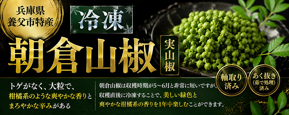 養父市特産 冷凍実山椒 約1kg 朝倉山椒 送料無料 あく抜き済 山椒 山椒