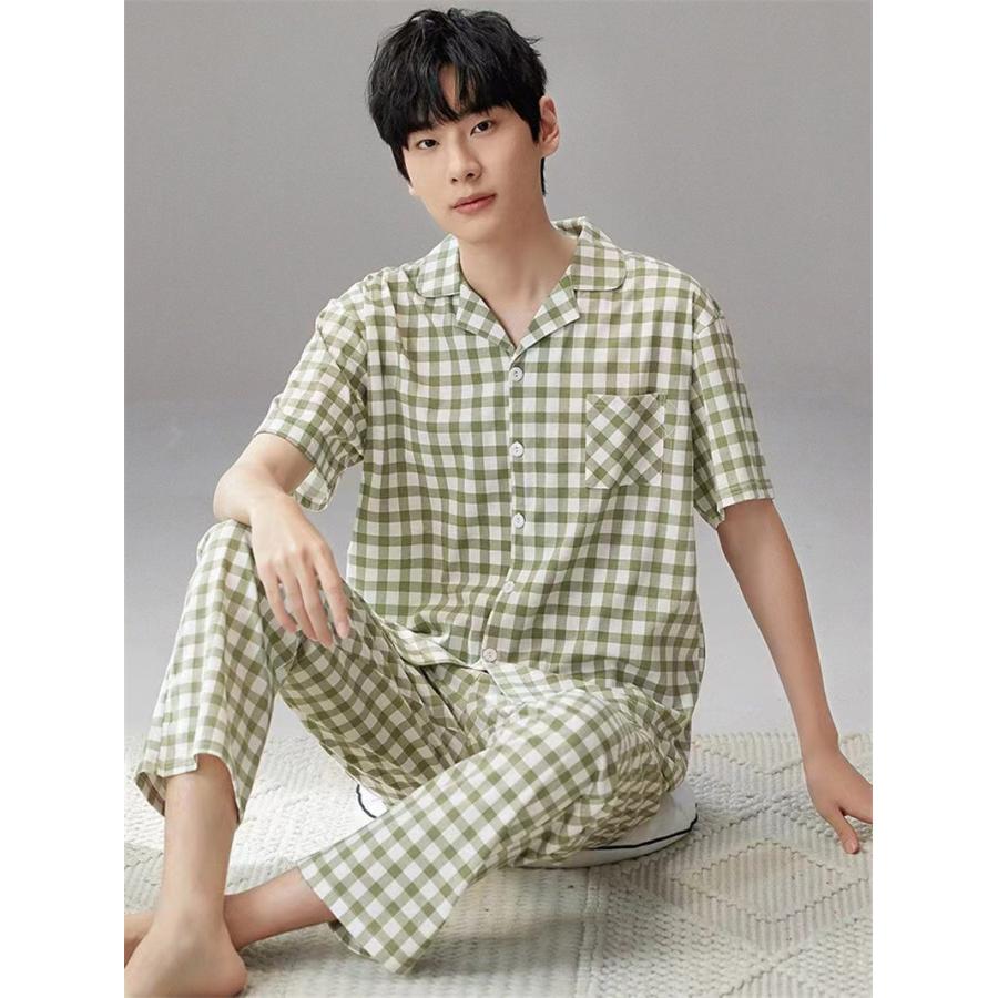 パジャマ メンズ 前開き チェック柄 ルームウェア 部屋着 男性 入院着