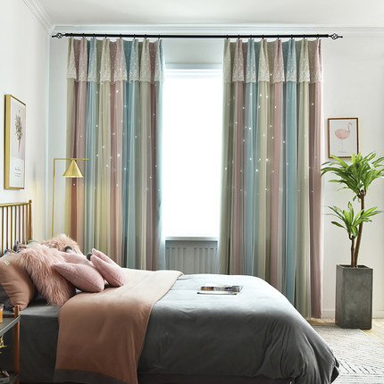 カーテン 姫系 2重カーテン 一体型カーテン グラデーションカーテン 遮光 星 透かし かわいい おしゃれ 女子部屋 リビング 寝室 レース付き 洗濯可 Ds23 ショップbmbm 通販 Yahoo ショッピング