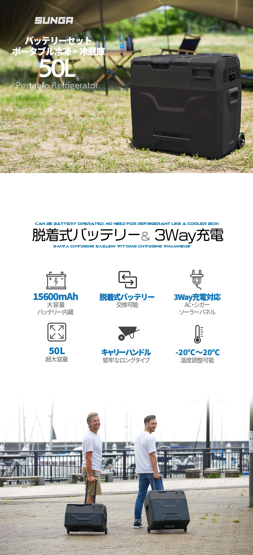 海外限定 SUNGA ポータブル冷凍 冷蔵庫 バッテリーセット 50L 車載